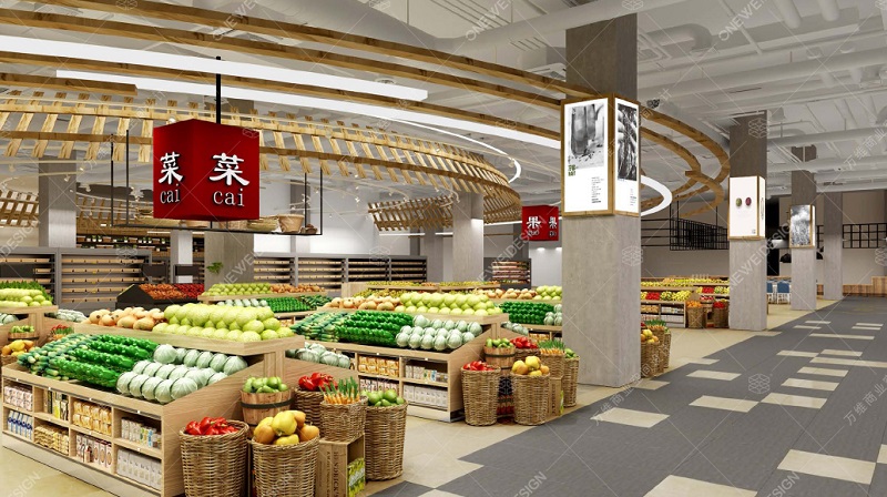 万维菜市场设计作品：华润万家MART蔬果区效果图设计
